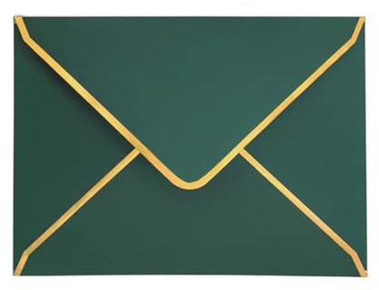 Lot de 50 enveloppes d'invitation, format 5x7 vertes, luxueuses, 18,5 x 13,5 cm, miniatures, avec rabat en V, bord doré pour mariage, invitations, fêtes, cartes de vœux