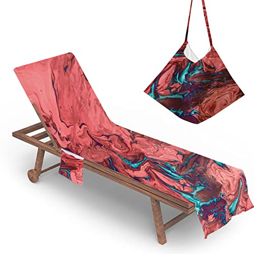 Surwin Ölgemälde Schonbezug Für Gartenliege Sommer Strandliegenauflage Frottee Liegenauflage Stuhl Strandtuch Sun Lounger Bezug mit Tasche Sporthandtuch für Garten Schwimmen (75x210cm,Rot)
