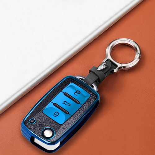 RXXR Autoschlüssel Hülle für VW, VW Golf Schlüsselbox, Schlüsselhülle Cover für VW Polo Passat Skoda Seat 3-Tasten,Blau