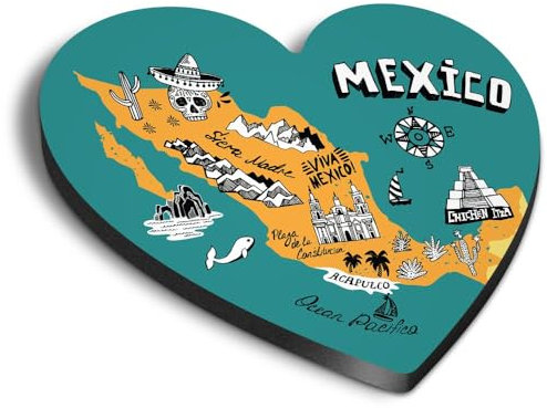 1x Heart MDF Magnet 6cm - Mexico Mexican Map Fun Landmarks - Fridge Locker Office Whiteboard Toolbox #58710