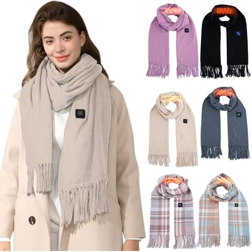 Arestory Heated Scarf for Women Men USB Rechargeable Heated Shawl Clearance, Electric Heated Scarves with Heating Pad with 3 Heating Levels, Soft Winter Scarves Neckerchief Smart Chargin Neck Warmer