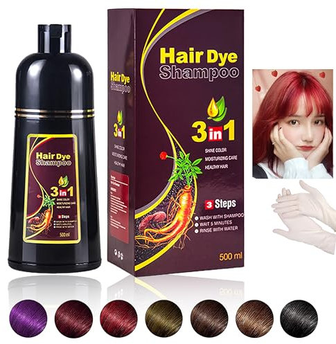 Instant burgunderrote Farbe Braun Hair Haarfärbemittel, Natural Hair Dye Shampoo, 500 ml, Natürliche schwarze Haarfarbe 3 in 1 für Männer & Frauen,Lang anhaltende schwarze Farben
