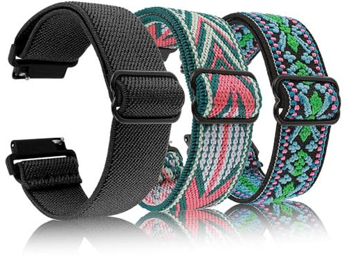 Amaxiu Verstellbares Stretch Nylon Uhrenarmband, Solo Loop Sportband geflochtenes Uhrenarmband Armband Zubehör für Smartwatch kompatibel mit den meisten Männern Frauen (22mm schwarz+grüne Blume+grü)