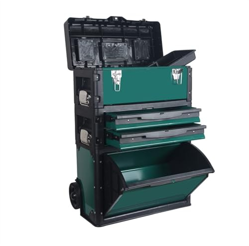Modular Toolbox System, Stackable Portable Rolling Garage Tool Boxes, Upright Trolley with Removable Tray, for Warehouse & Repair Shop (Color : Bianco)