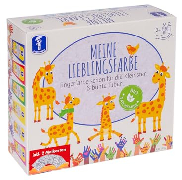 Feuchtmann MEINE LIEBLINGSFARBE Malset | 6 x 75g cremige Fingerfarben in Tuben + 2 Malkarten | sichere Naturfarbe auf Wasserbasis | hautfreundlich, auswaschbar | Malfarben Kinder | ab 2 Jahre
