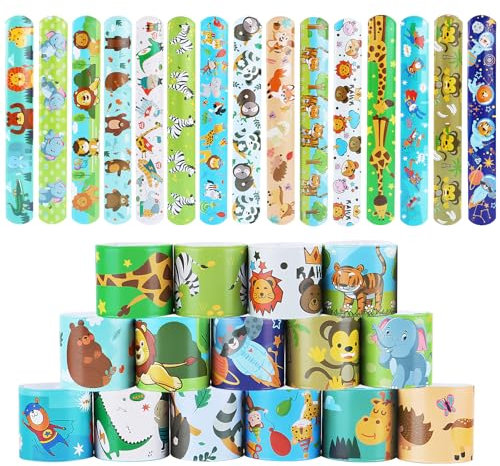 UKOFEW Bracciali Bambini, Braccialetti Slap Gadget Compleanno Bambini, Braccialetti per Bambini Bracciali a Scatto Bambini Regalo Compleanno Bambini Regalini Fine Festa (Animali-30 Pezzi)