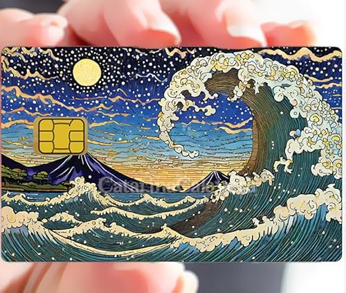 CATARINA CALAVERA - Bankkartenaufkleber, US Format - Blau, Kunststoff, Klebefolie, Persönliche Expression & Welle, Welle, Rechteck, Outdoor, 1 Stück