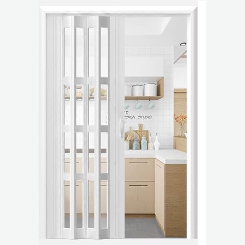 Falttüren Innentüren Innenausstattung Küchenschrank Falttüren 51-203 Cm Breite, Aluminiumrahmen & Klares Acryl Falttür, Schiebetür Türrahmen Raumteiler(White,94x96in(238.8x243.8cm))
