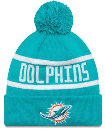 New Era NFL Mütze mit Bommel Miami Dolphins türkis Strickmütze Football Teamlogo - One-Size