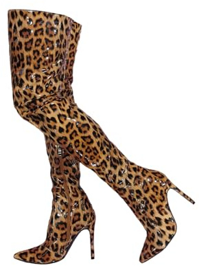 Tacchi Alti da Donna. Stivali sopra Il Ginocchio con Stampa Leopardata da Donna. Stivali con Tacco a Spillo da Donna. Tacchi Alti per spogliarelliste Che Ballano,Leopard Print,40 EU