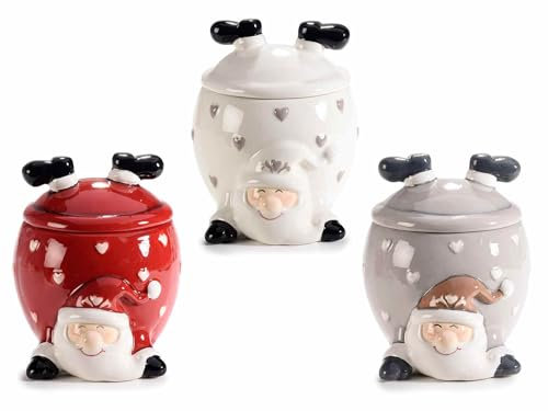 Gruppo Maruccia - Barattoli da Cucina per Alimenti a Forma di Babbo Natale - Ceramica Colorata - Set da 3