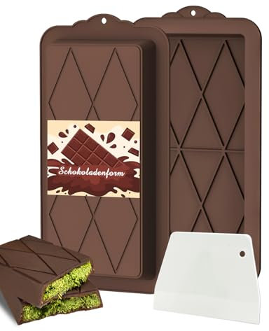 Chocolate Mould Silicone Deep Pack of 2 | Chocolate Bar Mould with 1 Scraper, Silicone Mould Chocolate Bar Extra Deep Chocolate Mould for Chocolate Praline Sweets