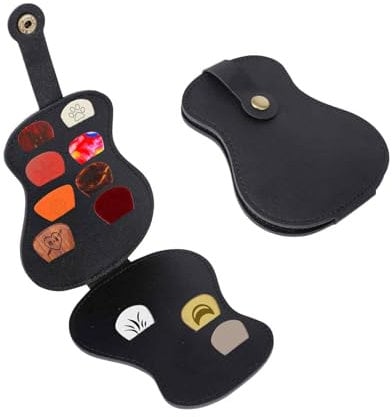 WLLHYF Gitarren Picks Halter PU-Leder Plektren Organizer Aufbewahrungstasche Plektren Tasche mit Steckplätzen Zubehör für Akustik und E-Gitarre Schwarz (nur Hülle) (18 Stück)