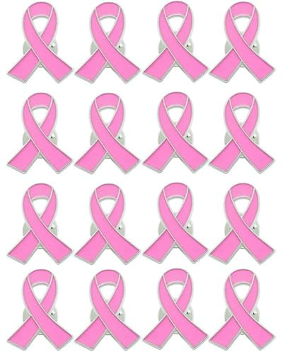 TOZBLEU Pink Ribbon Pin,16 Stück Offizielle Bandbroschen Brustkrebs-Bewusstseins-Revers-Stifte Hoffnung Pins Emaille Schmuck Pins Für Frauen,1,5 cm x 2,5 cm (Pink)