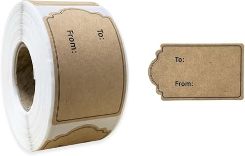 300pcs/Roll Natural Brown Gift Tag Stickers, 1x2Present Labels Name Tag Label Stickers for Weddings Present Gift Wrapping Cards All-Purpose Labels