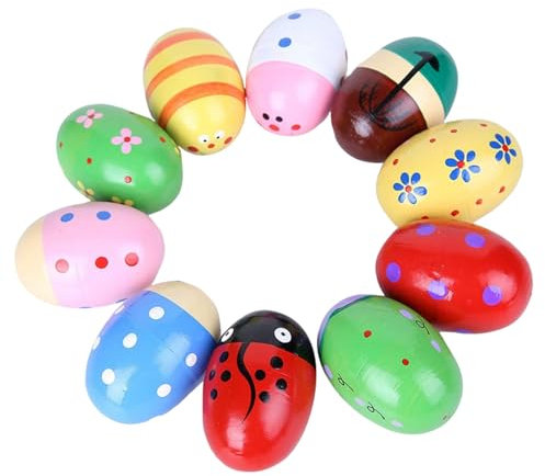 Ostereier aus Holz, Lernspielzeug für Kinder Eierschüttler Maracas für Kleinkinder, 1-3-Jährige (1 Stück, zufällige Farbe)