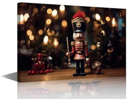 Canvas Wall Art Extra Large Christmas Nutcracker Portrait Framed Print 1 Panel Wall Decor Holiday Themed Artwork For Living Room Office Seasonal Home Decoration And Festive Ambiance 36x24 in
