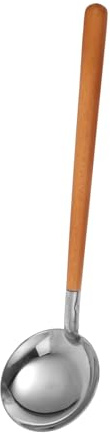 HAKIDZEL Stainless Steel Soup Ladle Serving Spoon Long Wood Handle for Stirring Portioning Soups Sauces Japanese Style Ladle for Home Kitchen Restaurant Use