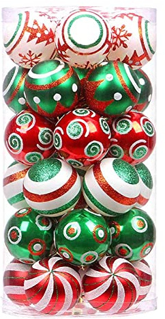 Qusedwey 30 Pcs Christmas Ball Ornaments Red Green and White Hanging Christmas Ball Ornaments Decorations 6cm for Xmas Tree