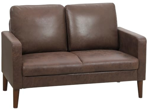 HOMCOM 2-Sitzer Sofa aus atmungsaktivem Kunstleder Dunkelbraun | Gepolstert, mit Kissen, Gummiholzbeine, platzsparende Loveseat mit Armlehnen, für Wohnzimmer, 130x78x85 cm
