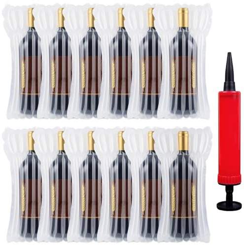 12PCS Wine Protector, Reusable Shockproof Air Column Wine Champagne Bags | Bubble wrap air column material, free air pump supplied, anti-breakage layer, safe shipping transport for wine bottle sleeves