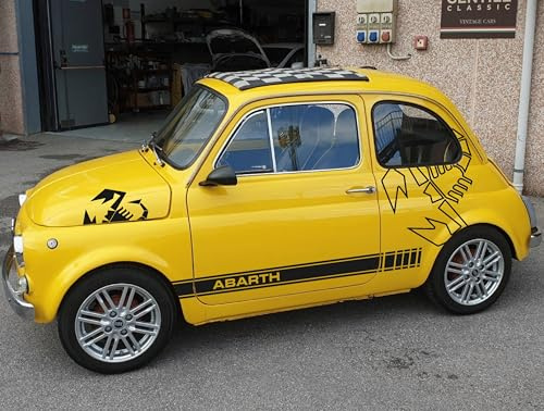 Kit 6 Adesivi Stickers Fasce laterali Scorpione Compatibile con Fiat 500 Abarth Auto Epoca (Nero Opaco)