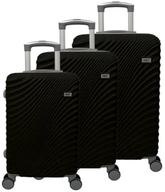 ESKASI Ibiza Kofferset 3-teilig – Stoßfeste Hartschalen mit 4X 360° Doppelrollen, sicherem Kombinationsschloss – strapazierfähig & flexibel, Teleskopgriff, abteilbarer Innenraum (Schwarz)