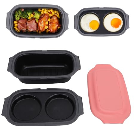 Asixxsix Olla para Huevos para Microondas y Sartén para Parrilla para Microondas, Utensilios de Cocina Multiusos para con Tapa, para Asar, Freír, Dorar Carne, Tocino, para