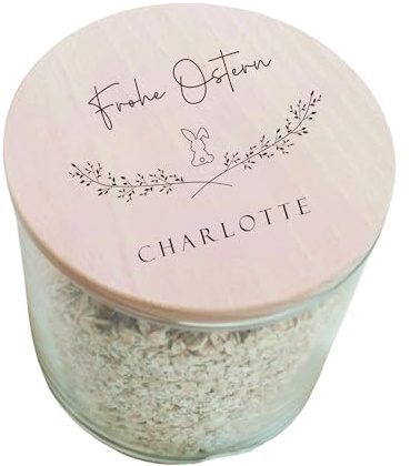 Vorratsglas personalisiert mit Gravur – Glasdose mit Holzdeckel 530ml & Osterhase – individuelles Ostergeschenk mit Wunschtext – personalisiertes Geschenk für Kinder, Patenkind & Familie