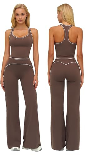 IDOPIP Sport-Set Damen Zweiteiler: Gym Set mit Tanktop Racerback Yogahose mit geradem Bein - Sportanzug für Fitness Yoga Pilates Workout