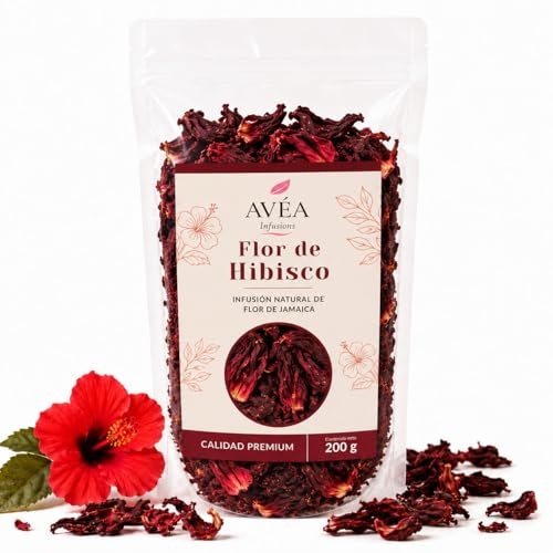 AVÉA Flor de Jamaica 200gr Para Adelgazar, Hibisco natural y orgánico, té de hierbas, sin cafeína, hojas sueltas, infusión caliente o fría