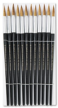Charles Leonard Inc. L'Eau Couleur Pinceaux ronds avec bouts pointus, # 12, 2,7 cm Camel Cheveux, manche noir, 1 Douzaine (73512)