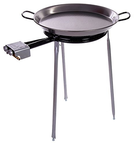 Paella Pan Polished Steel + Paella Gas Burner and Stand Set - Complete Paella Kit for up to 13 Servings