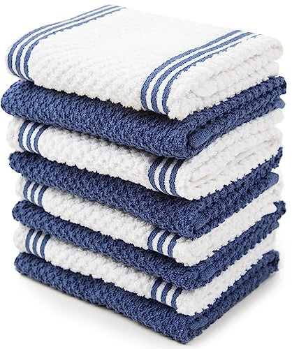 Sticky Toffee Cotton Terry Kitchen Dishcloth, Dark Blue, 8 Pack, 12 in x 12 in