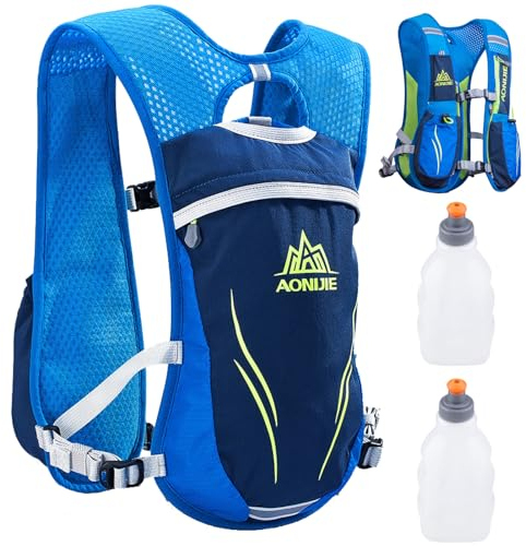 Azarxis Sac Hydratation Running 5,5L Gilet de Course à Pied Sac à Dos Trail Léger pour Homme Femme Randonnée Marathon Vélo (Bleu - avec 2 Gourdes (250ml), Taille Unique)