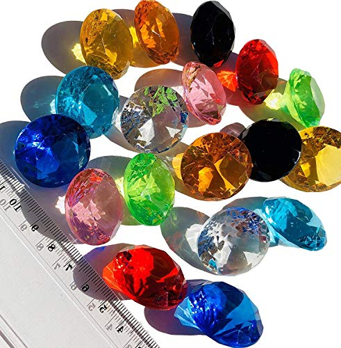 CRYSTAL KING 18 Stück 30mm große Bunte Deko-Diamanten Brillianten Acryl-Steine bunt Gltzersteine Schmuck-Steine Strass-Steine Streu-Deko Tisch-Deko