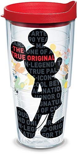 Tervis 1297834 Disney - Mickey Mouse True Original Insulated Tumbler with Wrap and Red Lid, Tritan, Clear