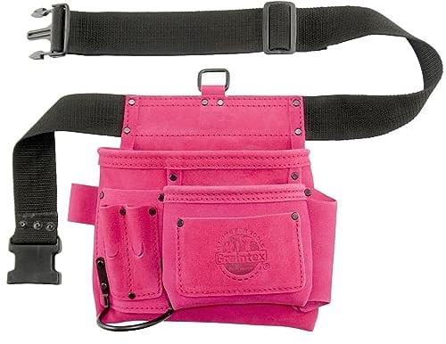 Graintex Werkzeuggürtel/Tasche aus Veloursleder, 5 Taschen, Rosa, Mehrzweck-Werkzeuggürtel aus Leder für Damen und Herren, BAU-, Elektriker, Heimwerker, Tischler, Gartentasche und DIY-Projekte