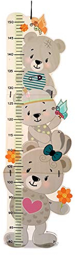 Hess Holzspielzeug 14632 - Messlatte aus Holz für Kinder, Serie Bär nature, handgefertigt, klappbar, geeignet für eine Körpergröße von ca. 80 bis 150 cm