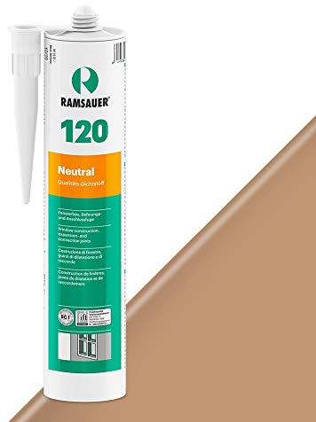 RAMSAUER 120 Neutral (Mittelbraun) - 310ml Kartusche, Silikon Dichtstoff zur Versiegelung von Einscheiben-, VSG-, & Isoliergläsern, haftet auf Holz, Glas, Metall, witterungsbeständig, elastisch