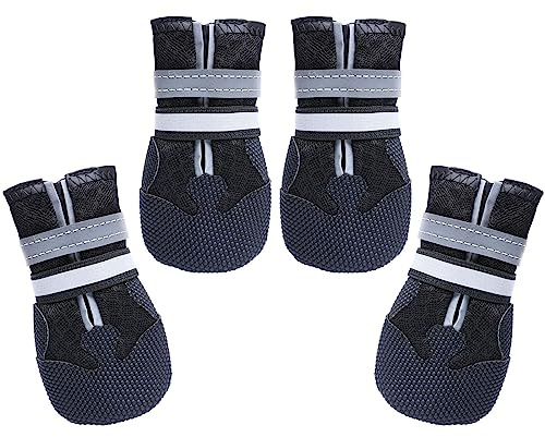 Dimicoo Breathable Dog Boots for Medium Large Dogs,Non-Slip Dog Shoes for Winter Snow and Summer Hot Pavement,Lightweight Paw Protector Dog Booties for Outdoor Walking Indoor Hardwood Floors