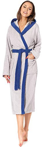Ladeheid Damen Frottee Bademantel aus 100% Baumwolle LA40-191 (Grau-11/Blau-28, S)