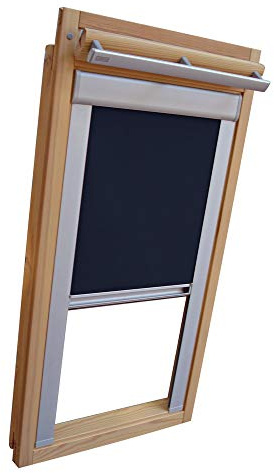 Verdunkelungsrollo THERMO Alu-Rückseite für VELUX Dachfenster TYP GGL/GPL/GGU/GPU - F04 - Farbe Blau - mit Aluminium Seitenschienen - KLICK Montage