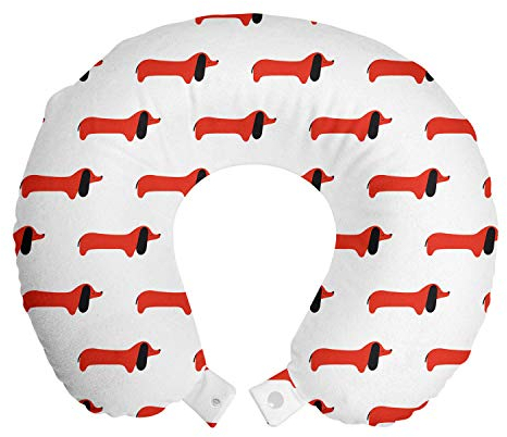 ABAKUHAUS Dackel Reisekissen Nackenstütze, Bicolor Abstrakt Hunde, Schaumstoff Reiseartikel für Flugzeug und Auto, 30x30 cm, Vermilion Koksgraue