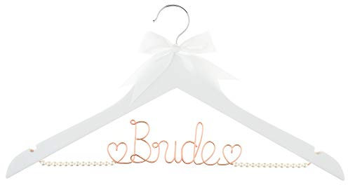 Kleiderbügel „Bride To Be“ Weiß mit rotgoldenem Draht und Perlen.