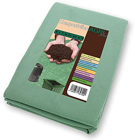 AGRI plus Kompostvlies I 6 x 7 m I Verschiedene Maße I Reißfestes 200 g/m² Abdeckvlies für Kompost I Polypropylen Vlies für langfristigen Schutz I Kompost-Abdeckung wetterfest & UV-beständig