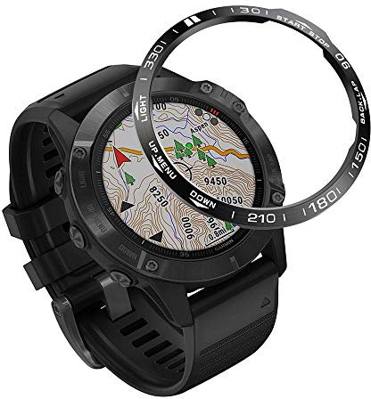 Yikamosi Rostfreier Stahl Lünetten Ring Kompatibel mit Garmin Fenix 6/6 Pro Watch, Bezel Ring Adhesive Cover Anti-Kratz- und Kollisionsschutz für Fenix Watch Accessory(A-Black)