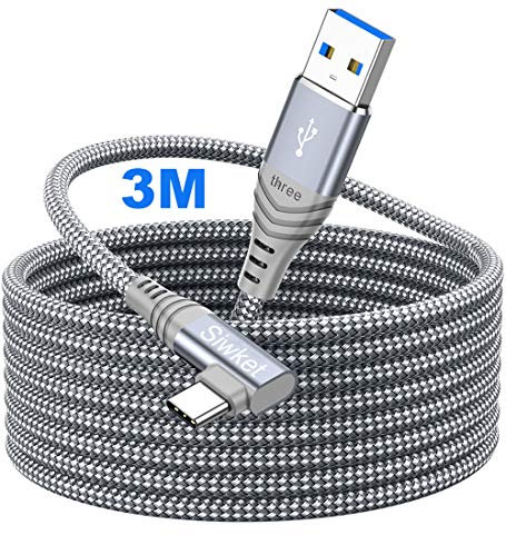 Siwket,Cable Oculus Quest 2 Link 3M, cable USB C trenzado de nailon de 90 grados 3A, carga rápida, casco VR, PC