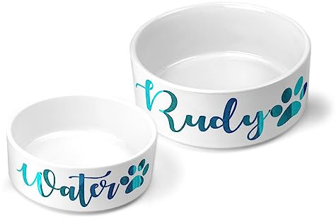 Personalised Pet Bowls Dog Bowl Cat Bowl Rabbit Animal Food Water Treat Mrs Hinch (Small Bowl (500ml), Teal)