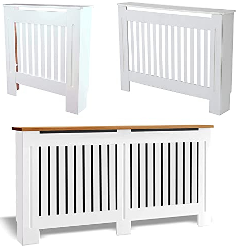 Qimu White Radiator Cover Cross Slat Radiator Shelve White Painted Modern MDF Cabinet For Living Room/Bedroom/Kitchen, Medium